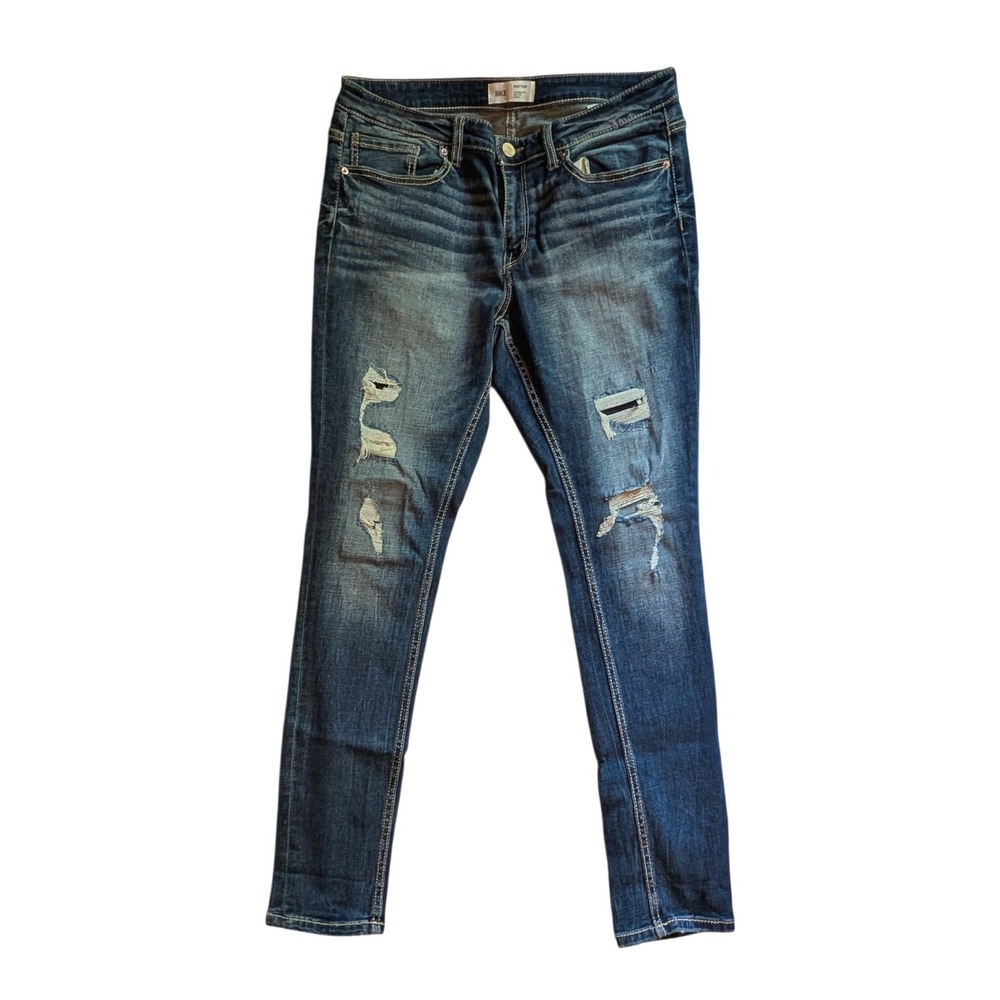 BKE Payton Mid Rise Skinny Jeans Dark Wash Distressed Denim Womens 32x30